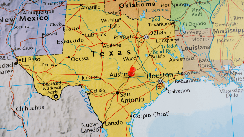 Map of Texas counties showing varying property tax rates including Houston